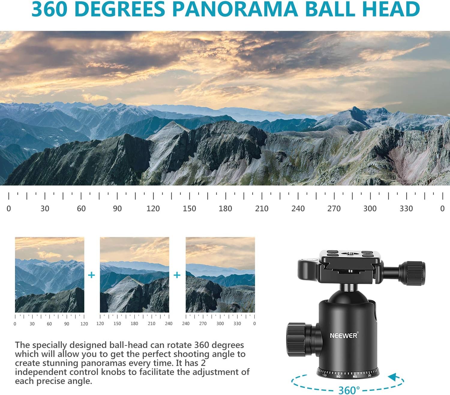 NEEWER 77 inch Camera Tripod Monopod for DSLR with 360° Panoramic Ball Head, 2 Axis Center Column, Arca Type QR Plate, Compact Aluminum Lightweight 18lb Max Load, Carry Bag Included : Electronics