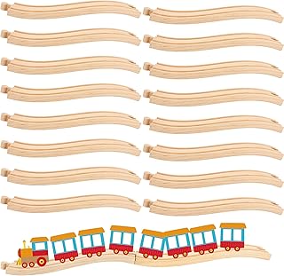 16 Pack Wooden Train Ascending Descending Tracks Wood Track Pieces Hardwood Train Track Expansion Packs Compatible with All Major Wooden Railways