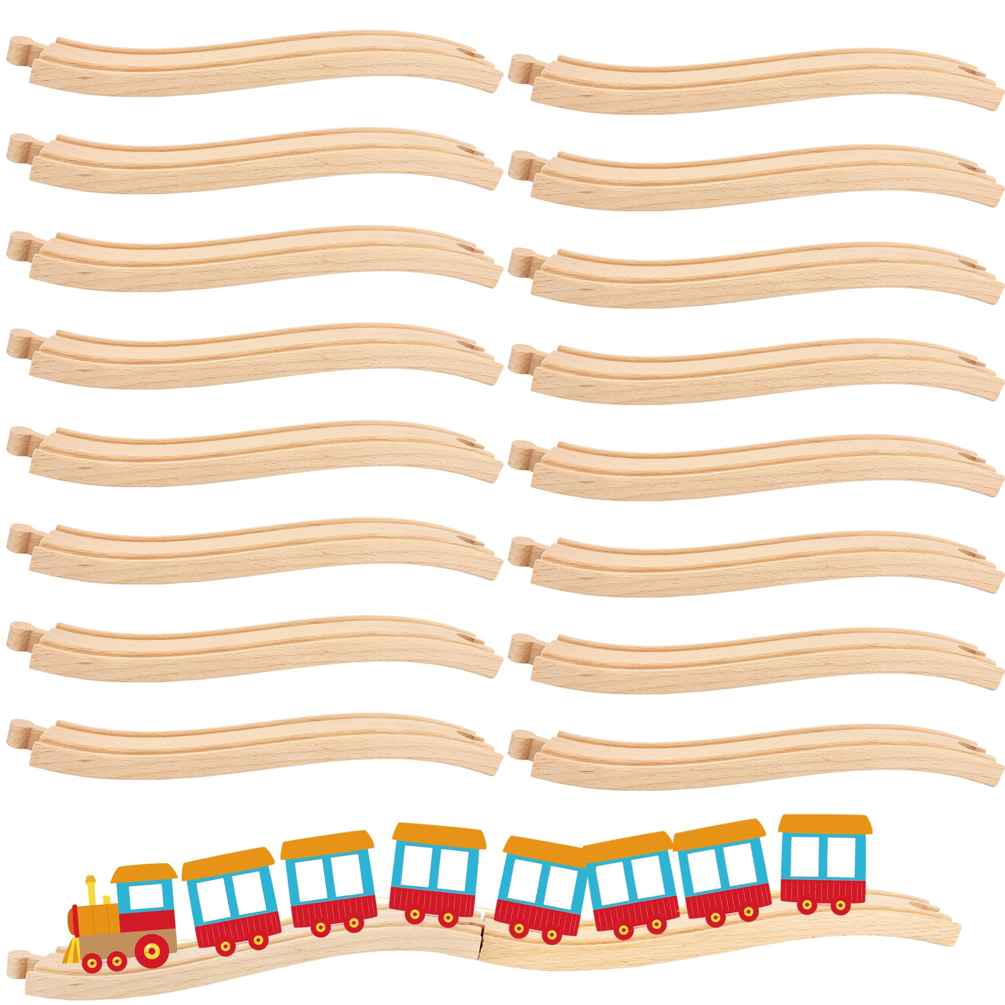 16 Pack Wooden Train Ascending Wood Train Track Expansion Packs Tracks Wood Track Pieces Descending Compatible with All Major Wooden Railways