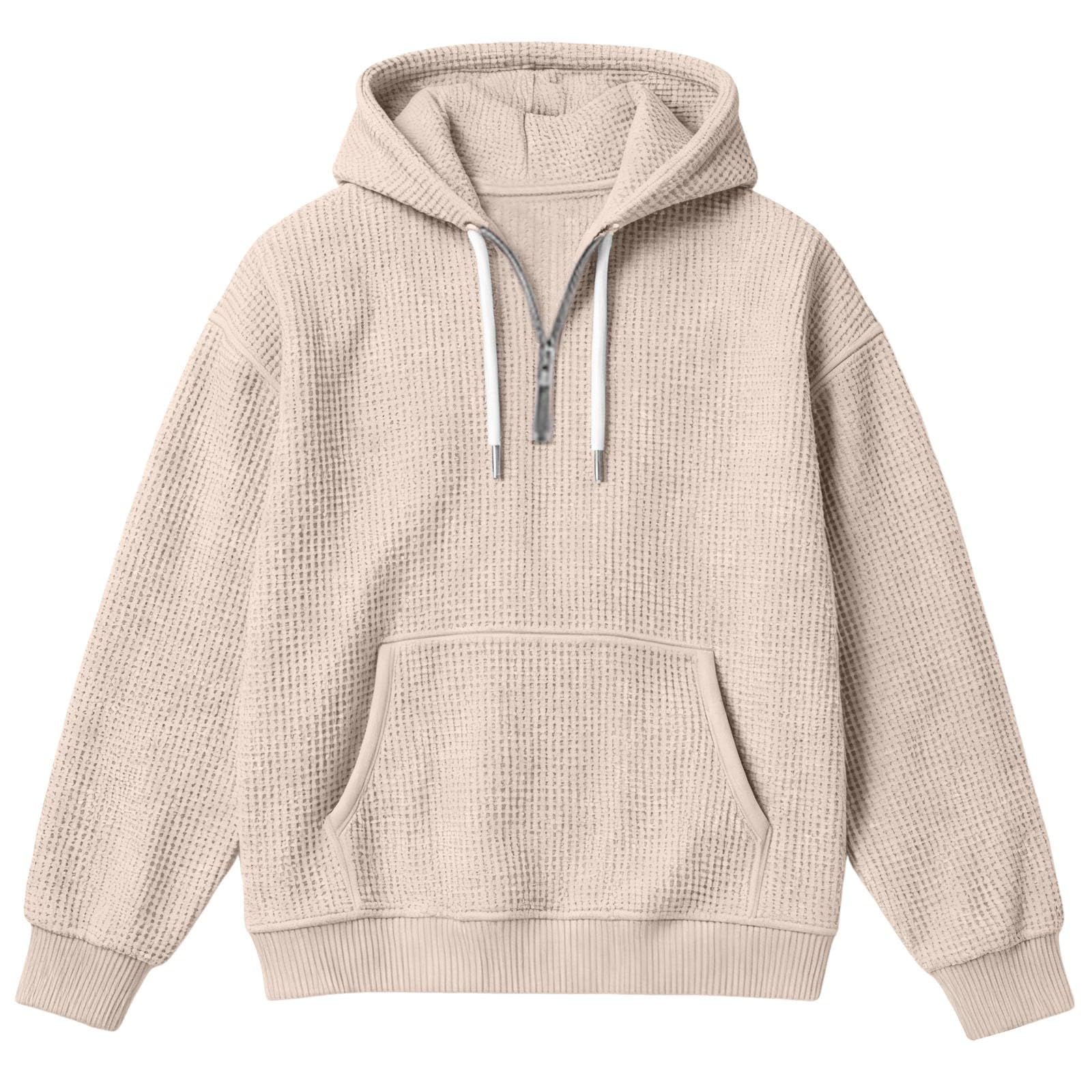 Kapuzenpullover Herren mit Waffelmuster Lässig Lockere Hoodies Taschen Einfarbig Bequem Pullover Alltag Freizeit Sport Kapuzen Sweatshirt Teenager Streetwear
