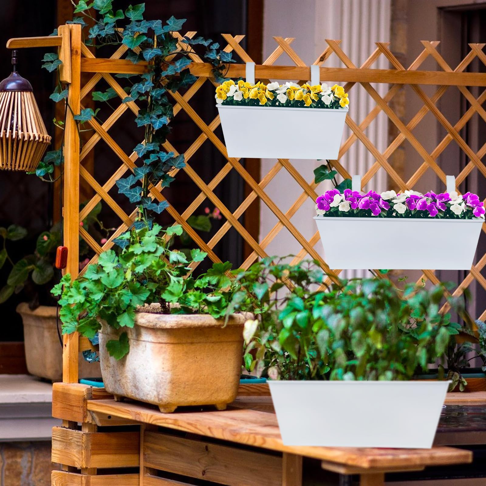 BOFUNX 3 Stck Hngende Blumentpfe fr Balkon Gelnder Zaun Garten -  Metall Blumentpfe Pflanzentpfe Blumenkasten Pflanzkasten zum Aufhngen  mit Abnehmbarem Haken - 3 Verschiedene Gren Wei: Amazon.de: Garten