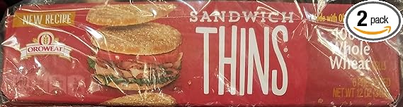 Oroweat 100% Whole Wheat Sandwich Thins 6 Ct (Pack of 2)