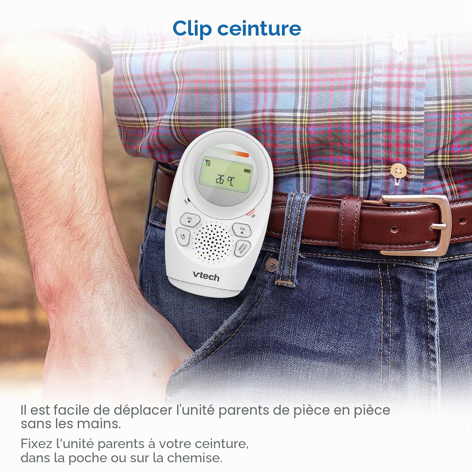 VTech DM1211 Babyphone Audio Numérique – avec Technologie DECT, Fonction Interphone, Affichage de Volume LCD, Capteur de Température, Veilleuse et Bien Plus – Unité Parentale et Unité Bébé