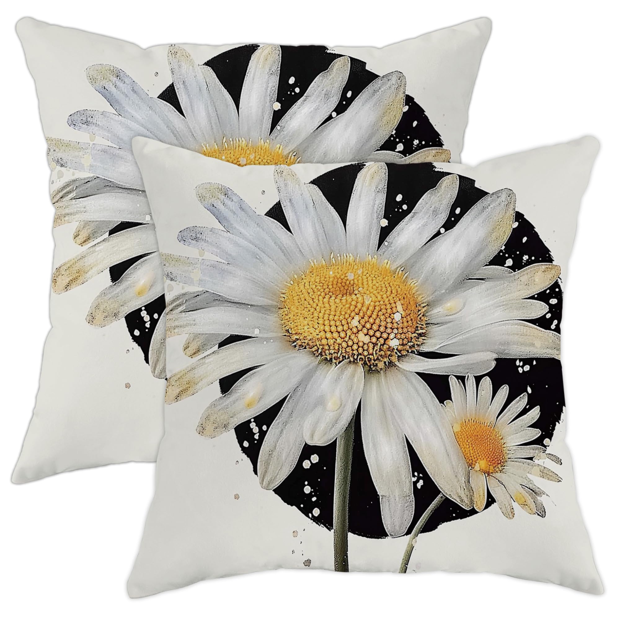 GenericDaisy Flower Throw Pillow Covers Plants Bohemian Floral Contemporary Rustic Classy Design Beige Soft Velvet Fabric Washable Bedroom Dorm Indoor Outdoor Decor Cushion Cover Square 20x20inch Set of 2
