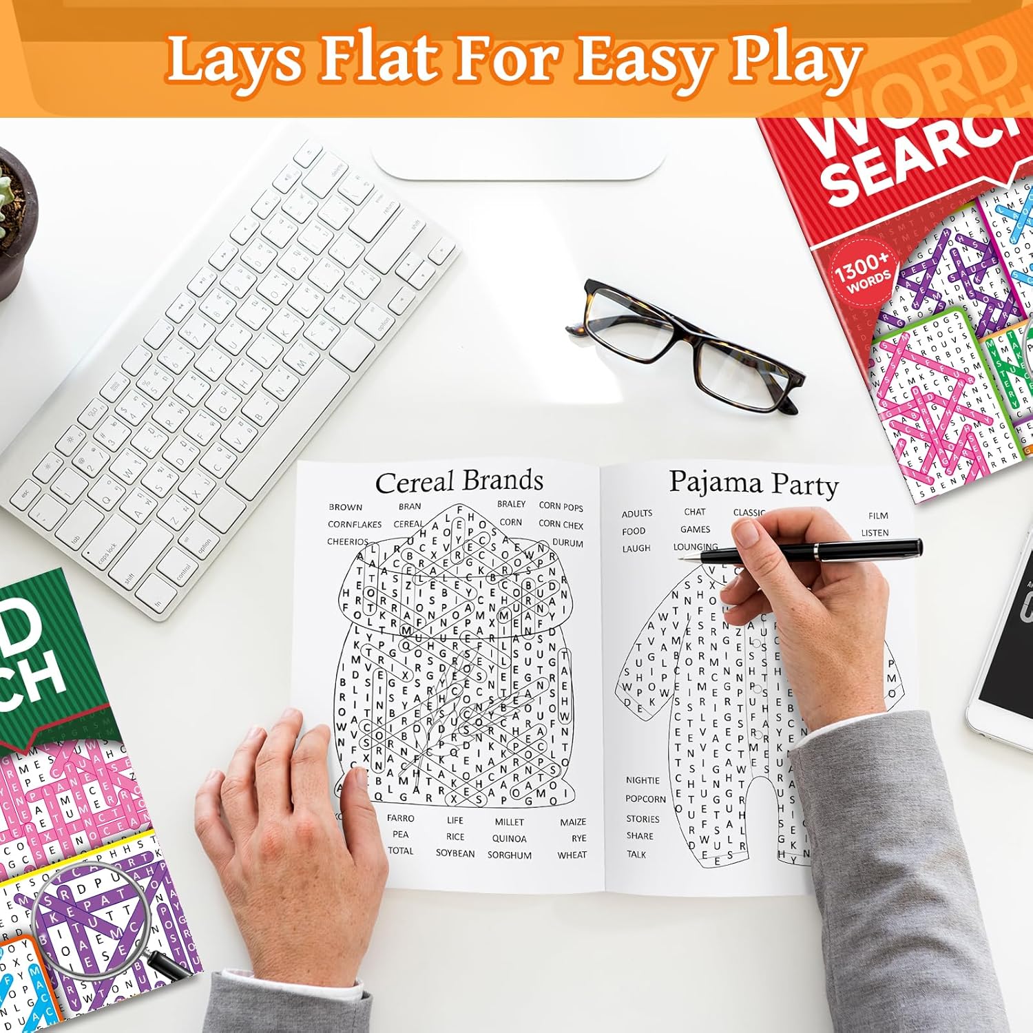 Elfew 8000+ Large Print Word Search Books for Adults & Teens & Seniors, 6-Pack with 330+ Themes Puzzles Activity Books for Brain Games & Stress Relief（Innovative Shape Word Search Design）