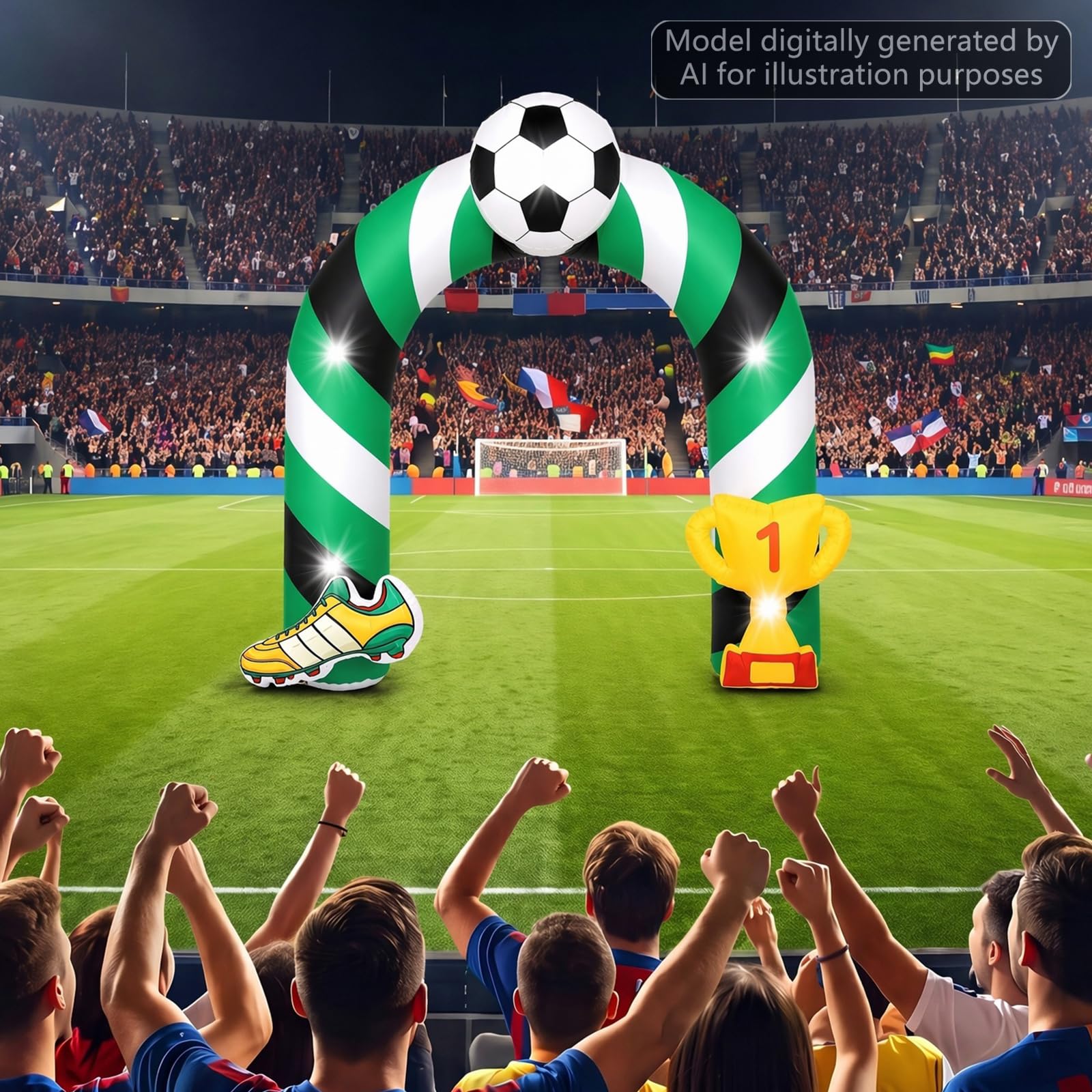 Arco gonfiabile gigante di calcio 2026, decorazione con luci a LED, decorazione gonfiabile per feste sportive, per tifosi, club, squadre, allenatori, stadio, concorrenza, giorno del gioco, sfondo