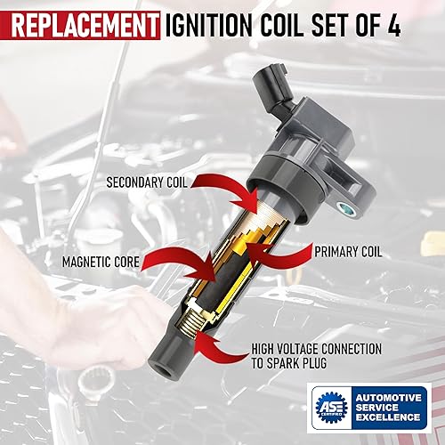 Vista 139 de Juego de 4 bobinas de encendido de repuesto, compatibles con Toyota, Lexus, Scion, 1.8L L4 Corolla, Matrix, Prius, V, Plug-In, Vibe, xD, CT200h