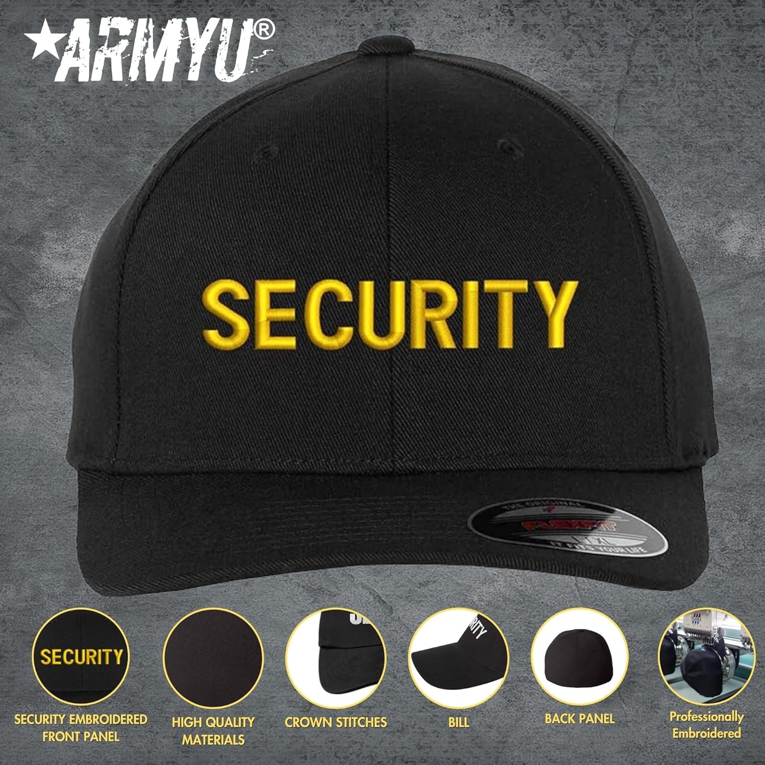 Security Fitted Baseball Hat Structured Uniform Guard Officer Pro-Formance Flexfit Cap