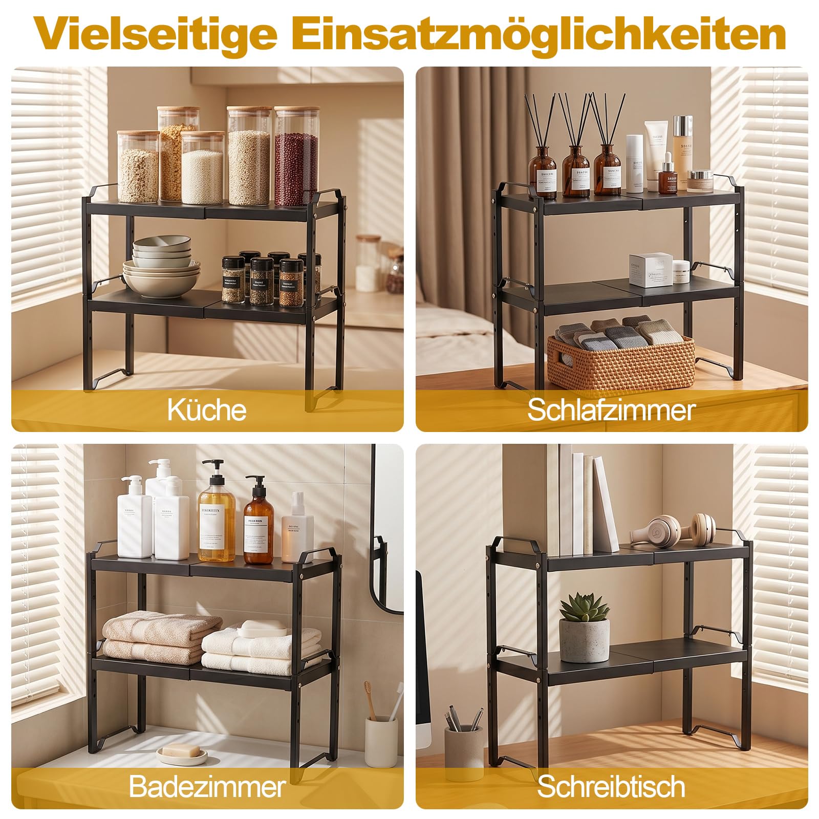 YOUNTHYE 2 scaffali da cucina, piano di lavoro, scaffali estensibili in acciaio al carbonio, inserto regolabile in altezza per armadio da cucina, portaspezie, organizer per cucina e dispensa