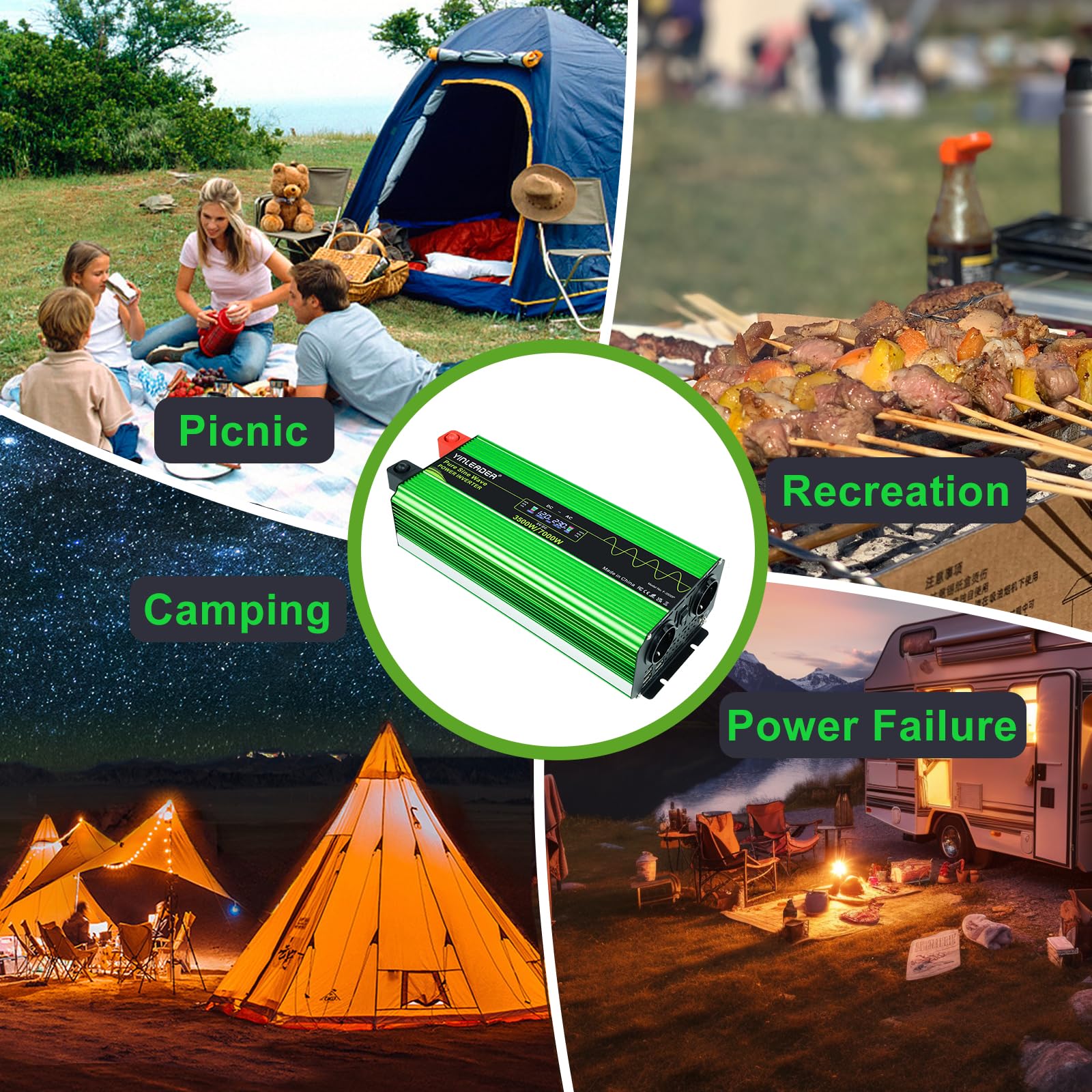 Yinleader 3500W /7000W Spannungswandler 12V auf 230V Reiner Sinus, Wechselrichter mit Fernbedienung, 2 EU-Steckdosen, 4 USB und LCD, Heavy Duty Inverter für Wohnmobil, LKW & Solar
