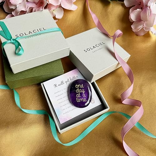 Miniatura 3 de SOLACIEL Cristal curativo de amatista natural, un día a la vez, inspirador pensamiento de ti, regalos para mujeres y hombres