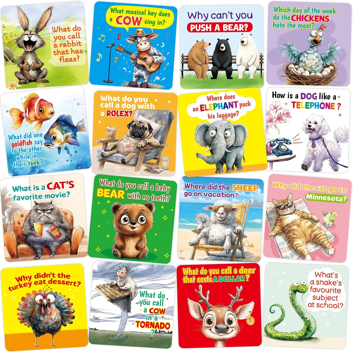Fancy Land 80 Lunch Box Jokes Notes for Kids with Funny Animal Puns Cards