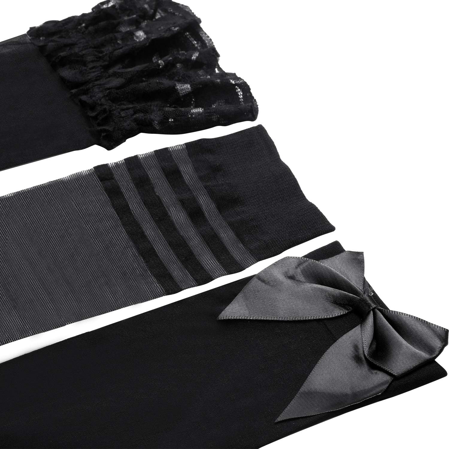 SATINIOR 4 Pack Silk Thigh High Stocking for Women Silicone Semi Sheer Lace Sock Satin Bow Top Stocking Pantyhose for Women