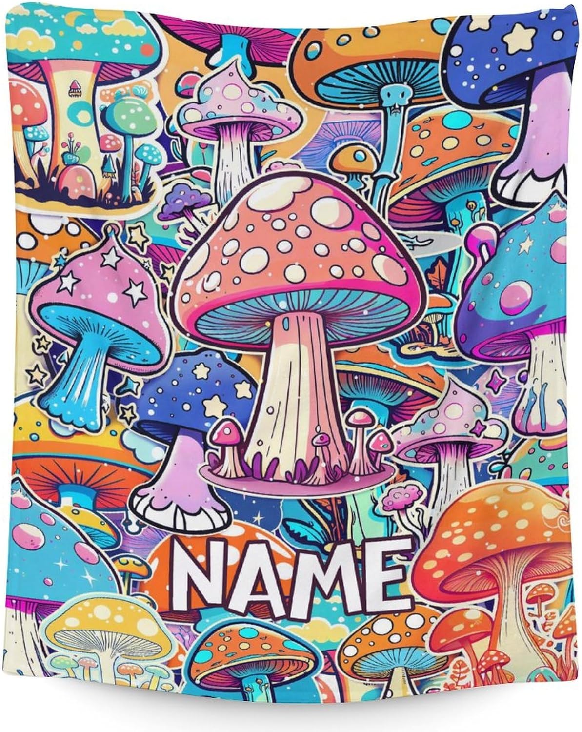 Personalized Mushroom Blanket for Girls, Boys, Women, Men - Soft, Fluffy - 50x60 Inches Throw Size Blanket for Bed, Couch - Black Novelty Cozy Throws Gift with Name