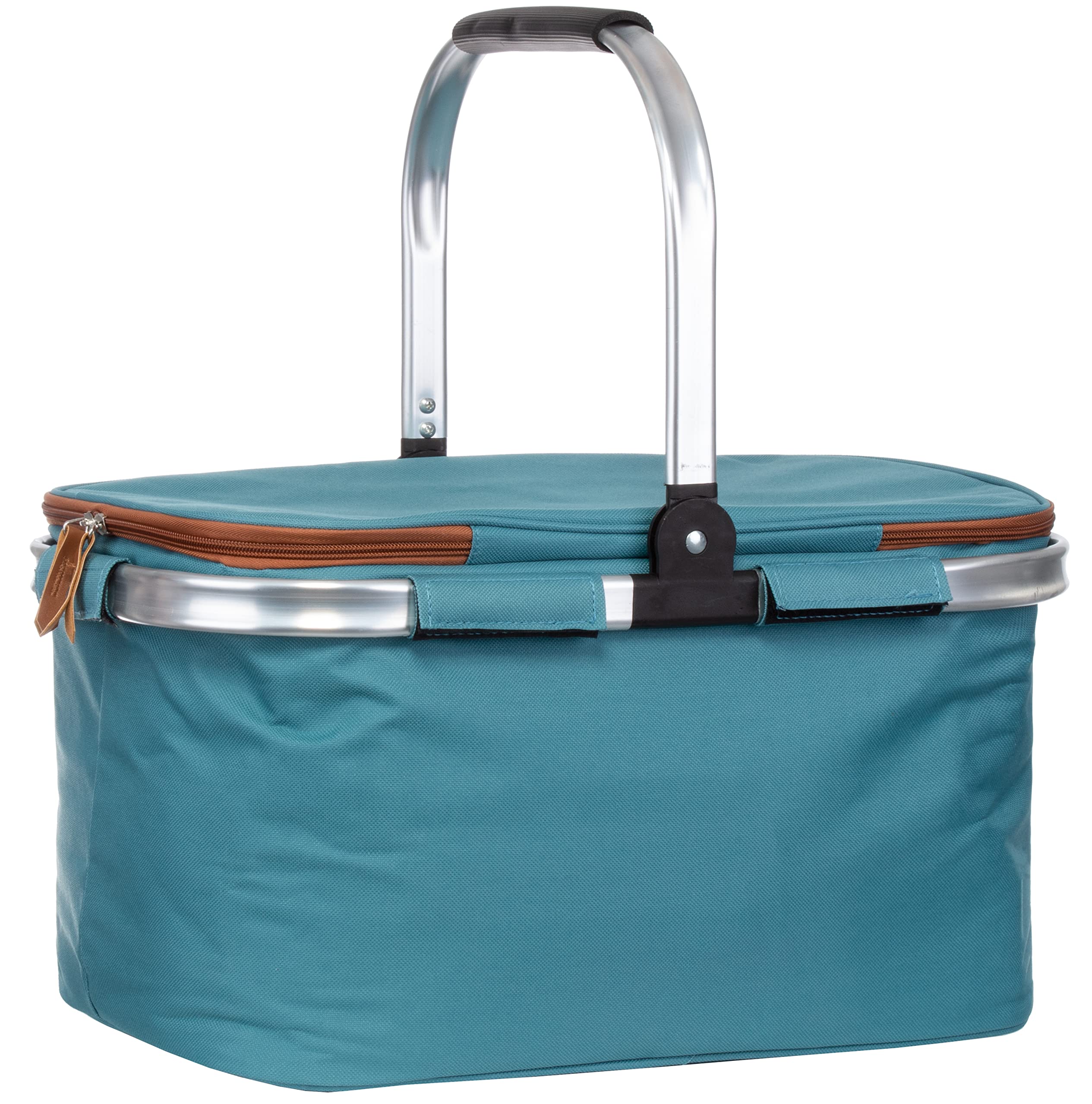 Brandsseller Shopping Basket, 26 Litres, Foldable Cooling Basket with Lid, Shopping Bag, Picnic Basket with Zip, Padded Aluminium Carry Handle, Turquoise