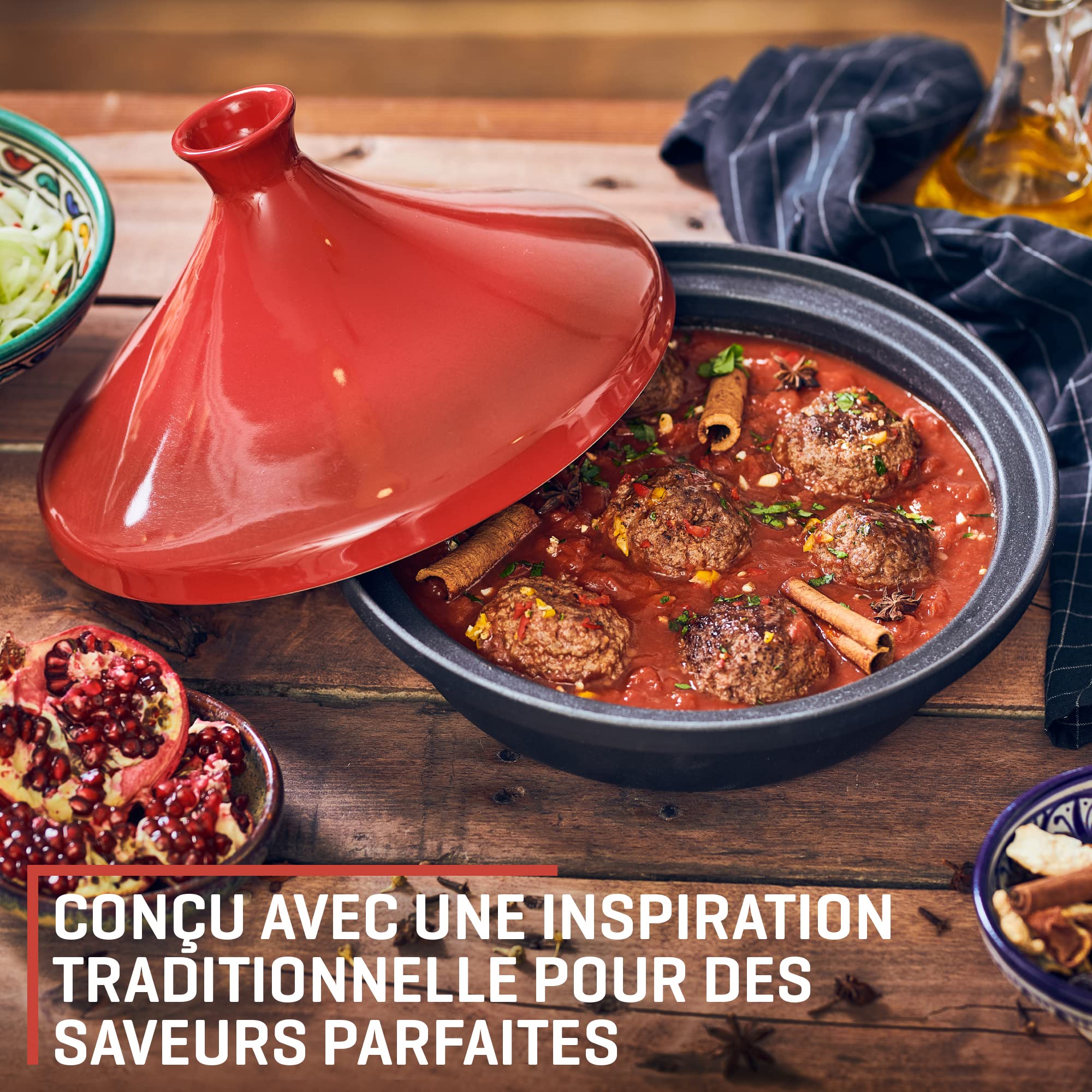Uno Casa Plat à Tajine Marocain - Tajine Induction - Casserole en Fonte de 3,5 l avec une Base en Fonte Émaillée et un Couvercle en Forme de Cône