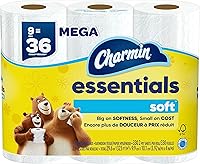 Charmin Essentials Soft Toilet Paper, 9 Mega Rolls = 36 Regular Rolls, 2-Ply Softness, Septic-Safe