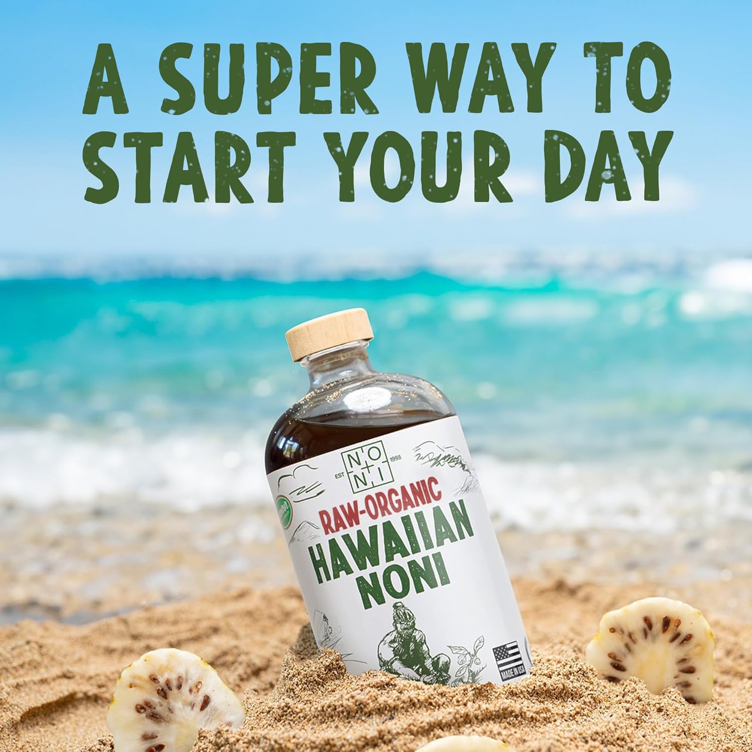 Healing Noni - 100% Pure RAW Noni Juice - USDA Organic, Premium Strength, Cold Pressed, Hawaiian-Grown Superfood - (32oz, 1 Pack)