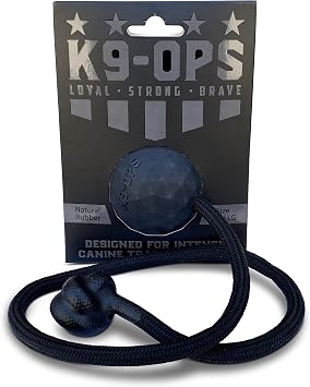 K9 Ops Dog Ball on a Rope Moki Tug Toy - Solid Rubber Fetch Training Reward - Large Dogs Tugs Durable Aggressive Chewers Coal Black, MD/LG