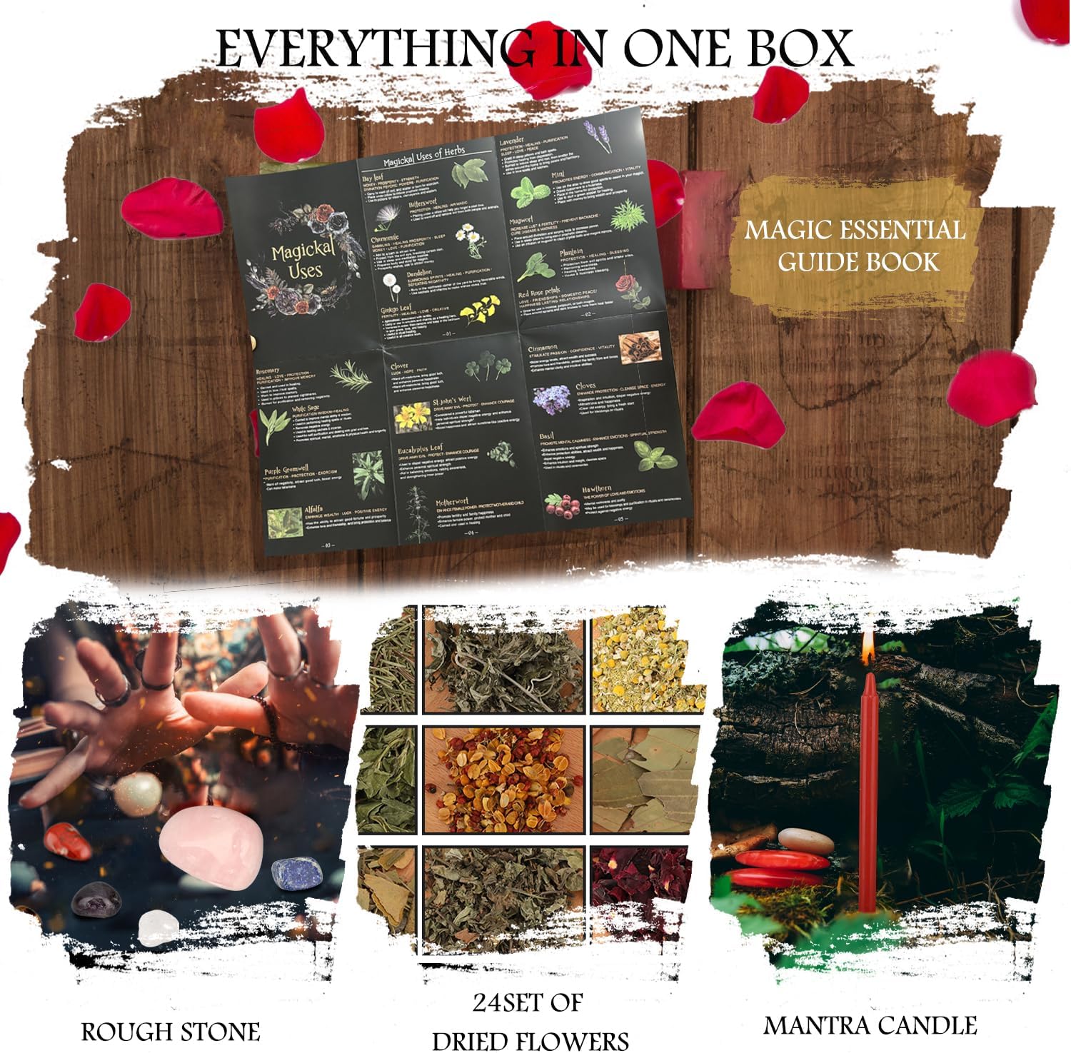 Witchcraft Supplies Kit 132 PCS, Wiccan Supplies and Tools, Including Witchcraft Herbs, Spell Candles, Crystals for Witchcraft, Witch Starter Kit for Spiritual Healing Altar Decor, Christmas Gift