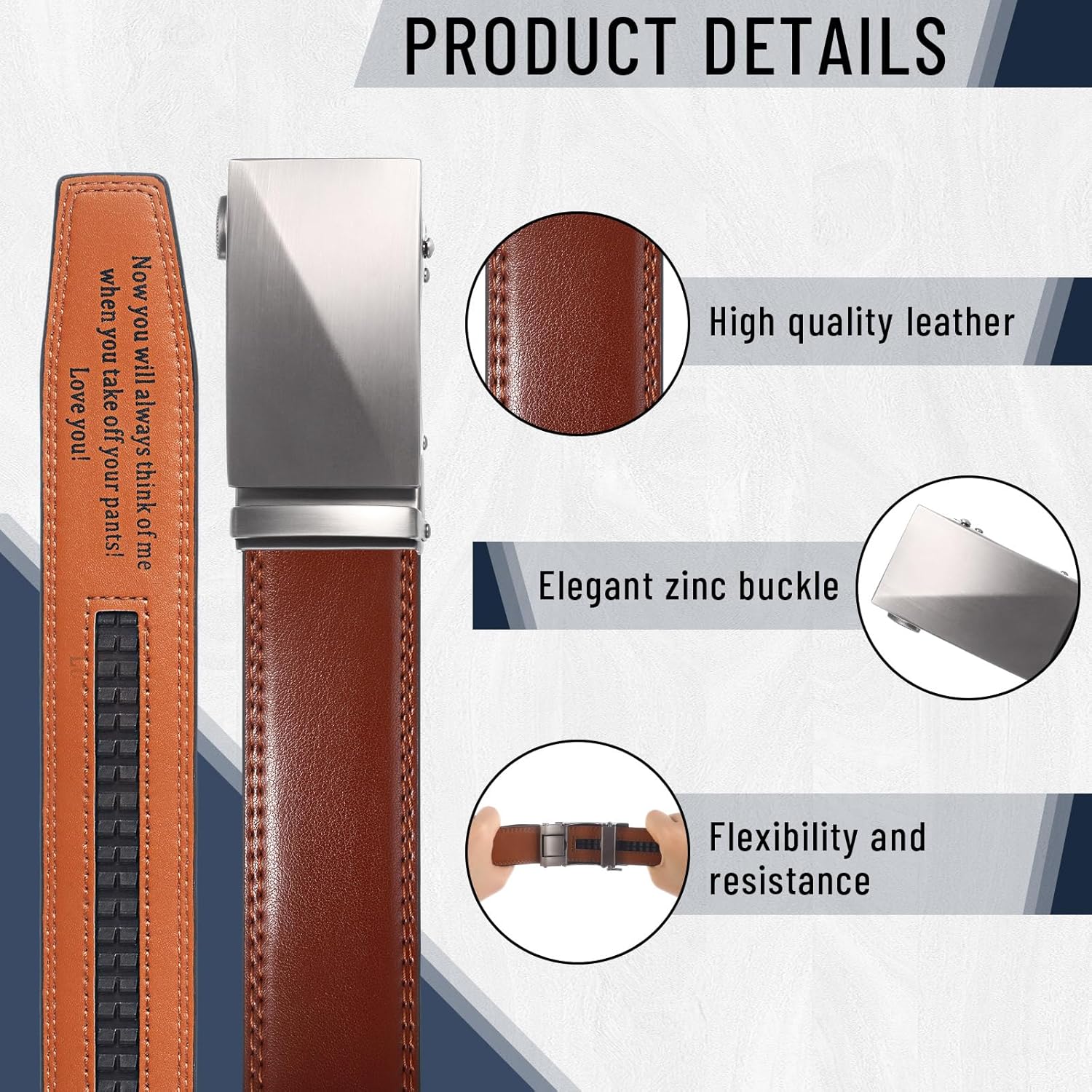 Engraved Mens Ratchet Belt Leather Slide Personalized Belt for Men with Buckle for Husband Birthday Valentine Gift - Image 3