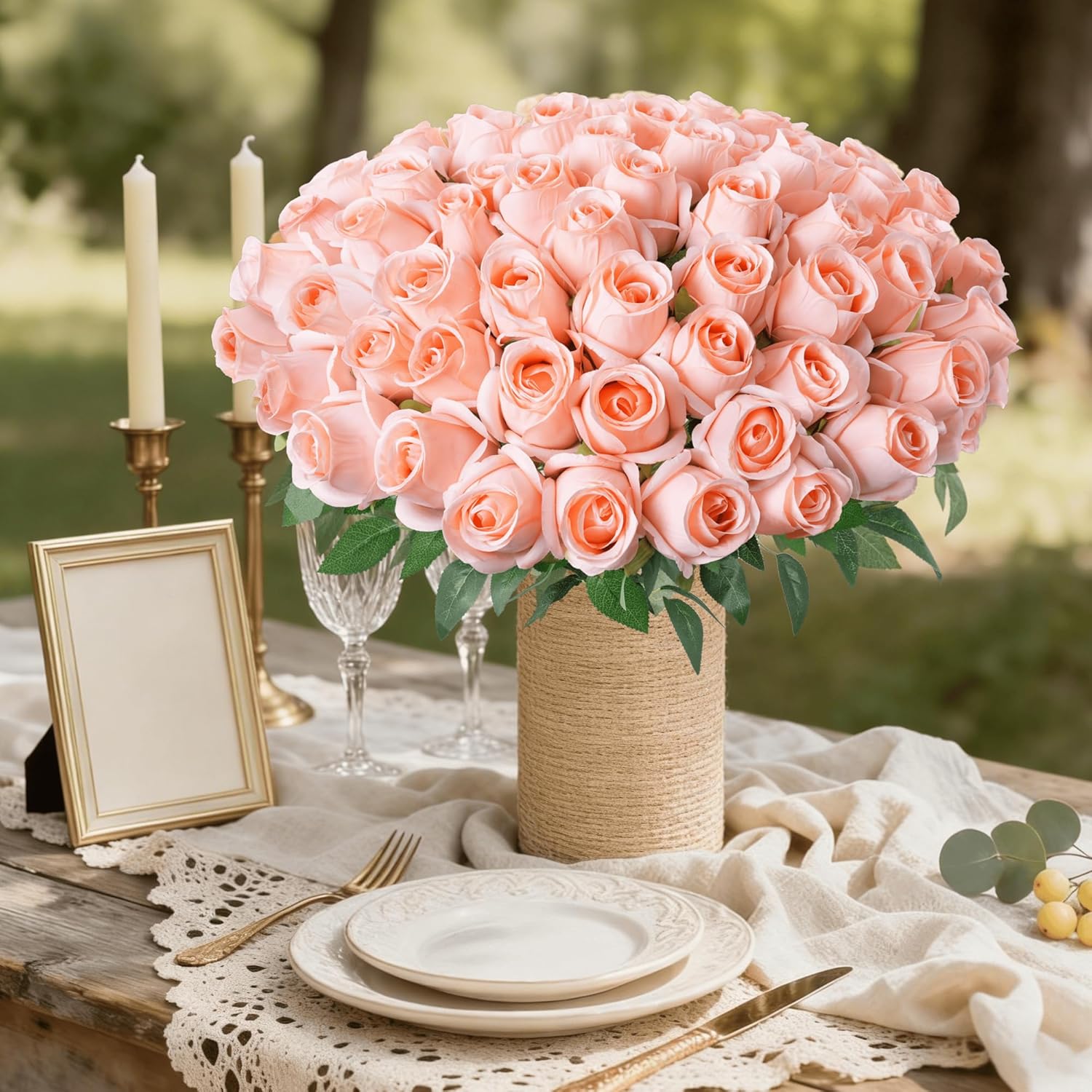 DREAMLOOM 50pcs Roses Artificial Flowers, Fake Roses Realistic with Long Stems Real Touch Silk Flowers Bouquet for Valentine's Day Wedding Anniversary DIY Floral Arrangement Gifts, Blush