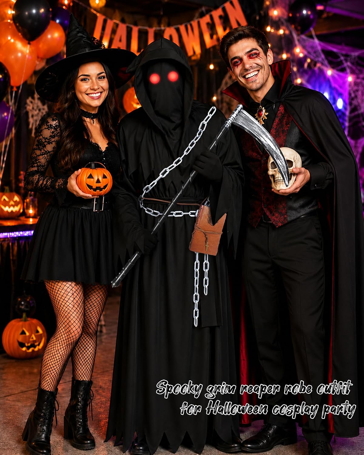 Grim Reaper Costume Adult,7 PCS Scary Halloween Costumes for Men