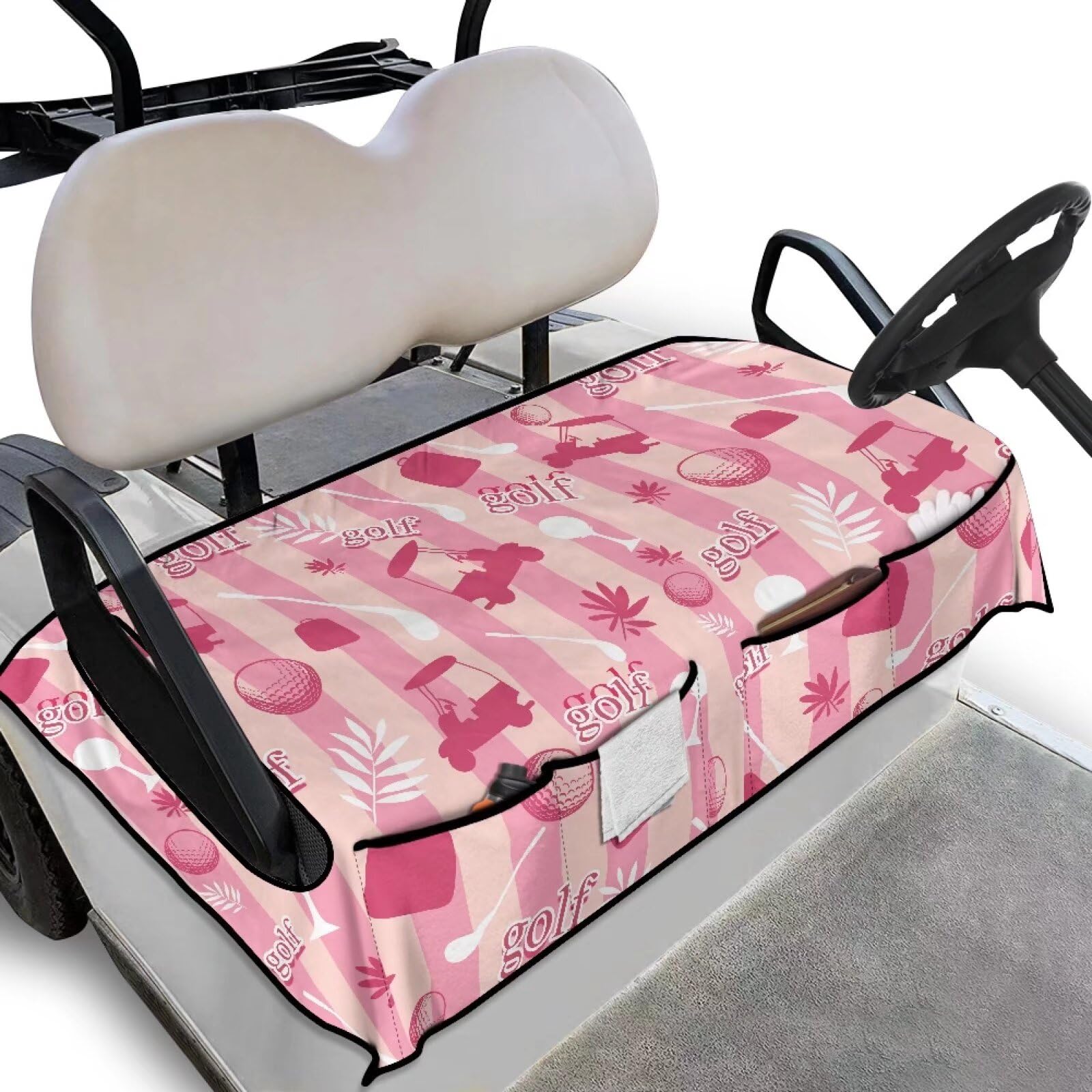 Biyejit Golf Cart Seat Covers with 4 Pockets Golf Cart Seat Towel Blanket Fits 2-Seat Golf Carts, Golf Cart Accessories
