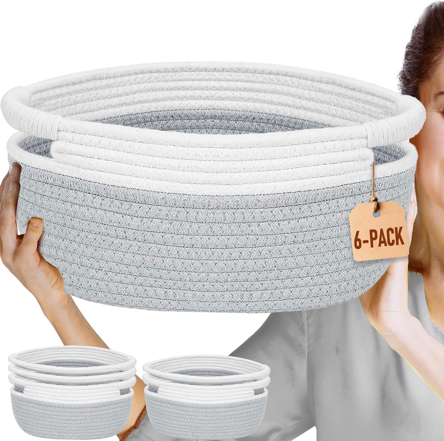 Amazon.com: Woven Storage Basket 6 Pack - Medium Woven Basket Cotton Rope Blanket Basket Closet ...