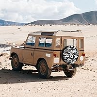 Vista 5 de Funda protectora de rueda de repuesto de camuflaje negro, gris y blanco, protección solar resistente a la intemperie, ajuste universal