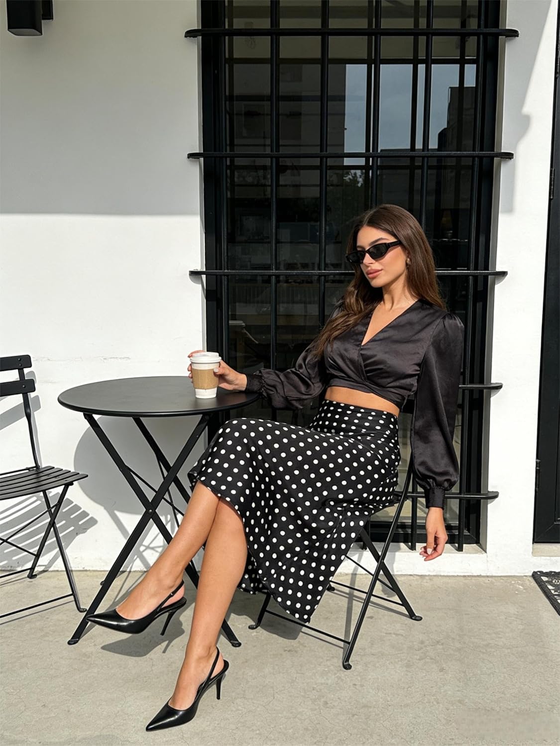 Women's High Waisted Long Skirt Silky Polka Dots Midi A Line Flowing Elegant Dressy Summer Vacation Outfits - Image 3