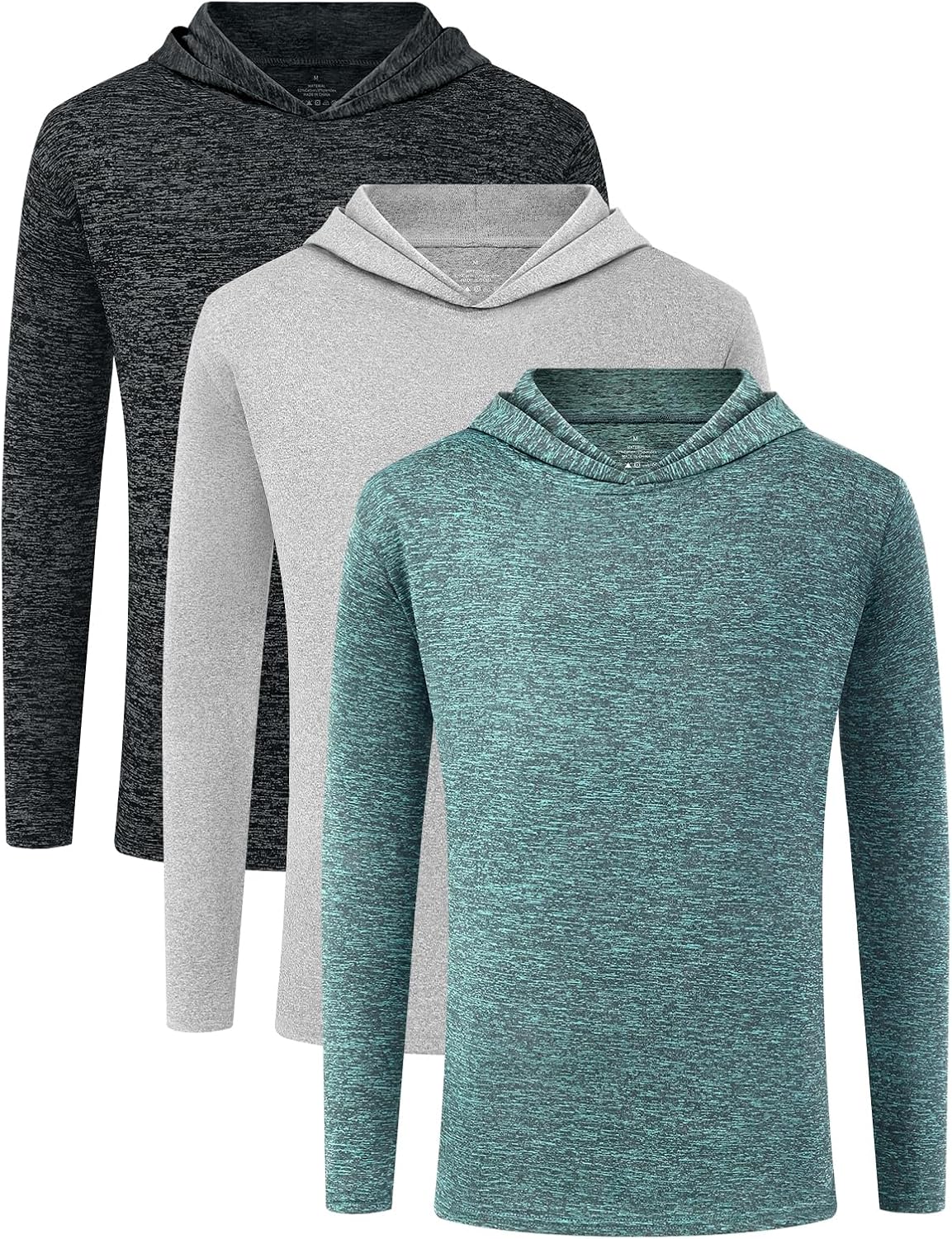 Star Vibe Youth Boys Quick-Dry Active Long Sleeve Hoodie Sweatshirts Athletic Workout Hooded Pullover Shirts 3 Pack