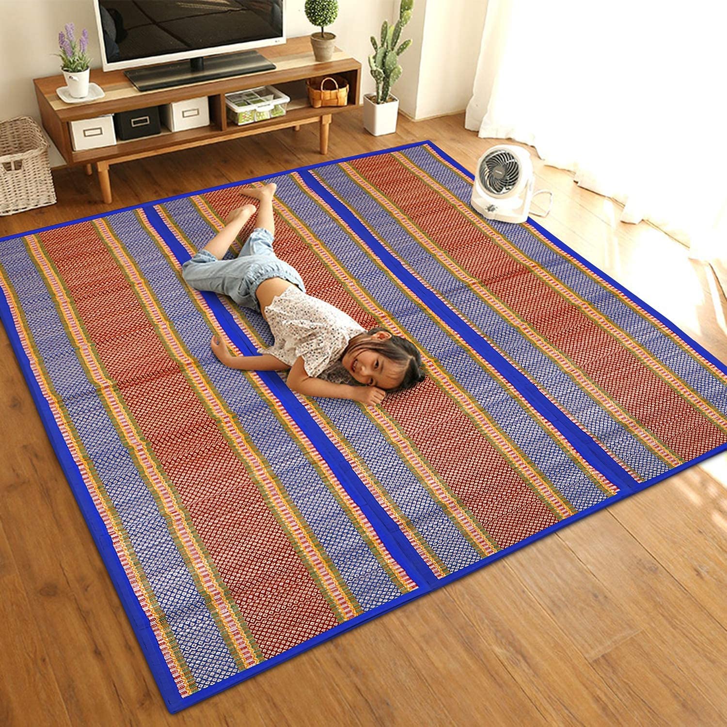 Haus Fabula Natural Madurkathi Handcrafted Blue Chatai Mat Large/Yoga Mat/Prayer Mat/Floor Mat for Home, Office, Boutiques, Shops |Sleeping Mat for Floor, 6.5 X 4.5 Feet (B0BKQ7X3TV) Amazon Price History, Amazon Price Tracker