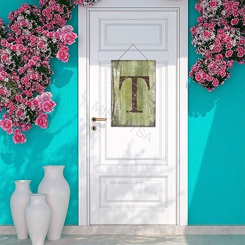 Vista 378 de Letrero colgante de madera con letra J, letrero de madera para decoración del hogar, 26 letras del alfabeto de metal, placa de madera, decoración