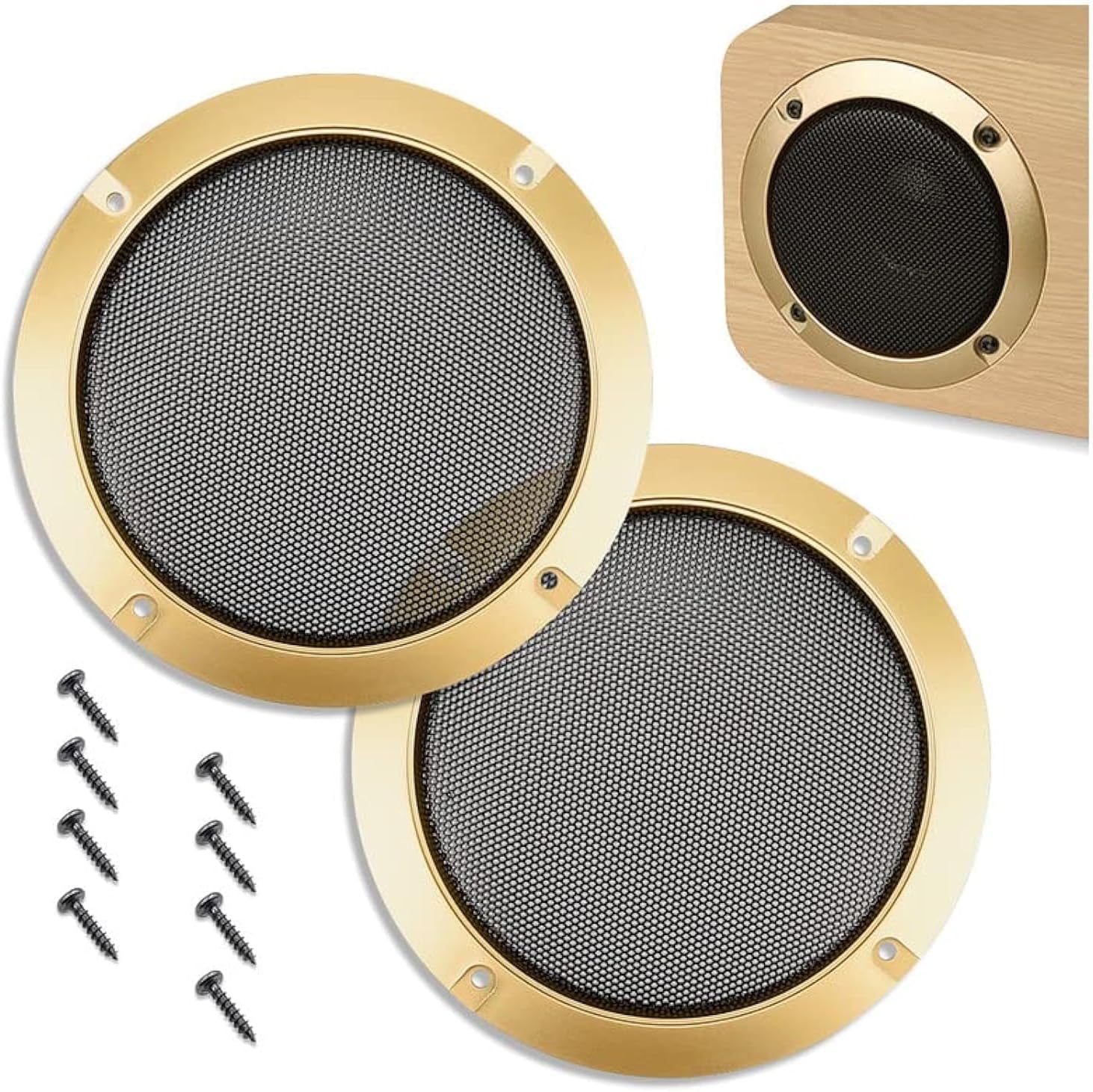 Kalevel 10 Inch Speaker Grill Cover Metal Speaker Grill Mesh Speaker Cover Guard Protector Decorative for Subwoofer with 8 pcs Screws Gold