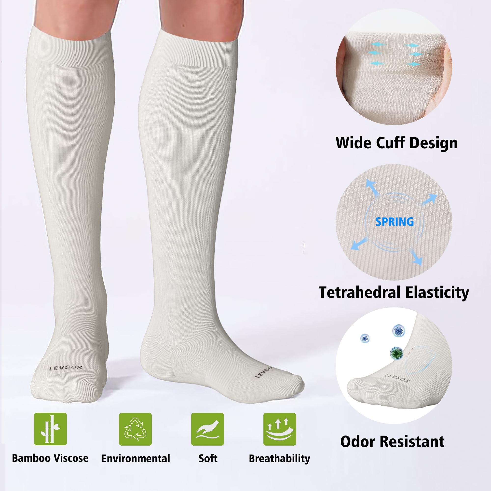 LEVSOX Viskose-Kompressionssocken aus Bambus für Schwangere, 20–30 mmHg, kniehoch, niedliche Herrensocken für Reisen