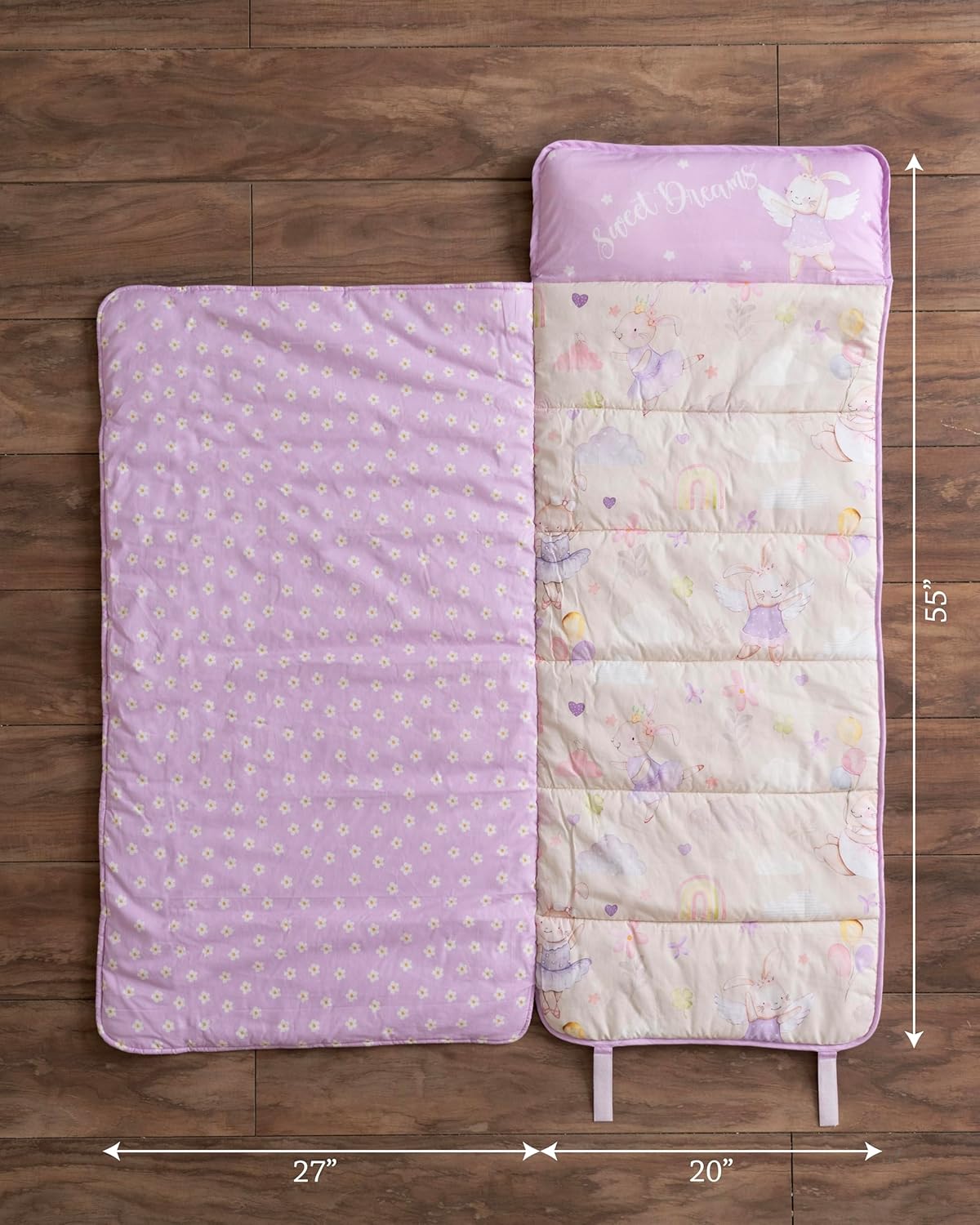 Maison d' Hermine Nap Mat with Reusable Pillow and Blanket 55" x 27" x 1.5" for Boys & Girls Daycare Sleeping mat with Shoulder Carry Straps Cotton Fabric and Poly Filling