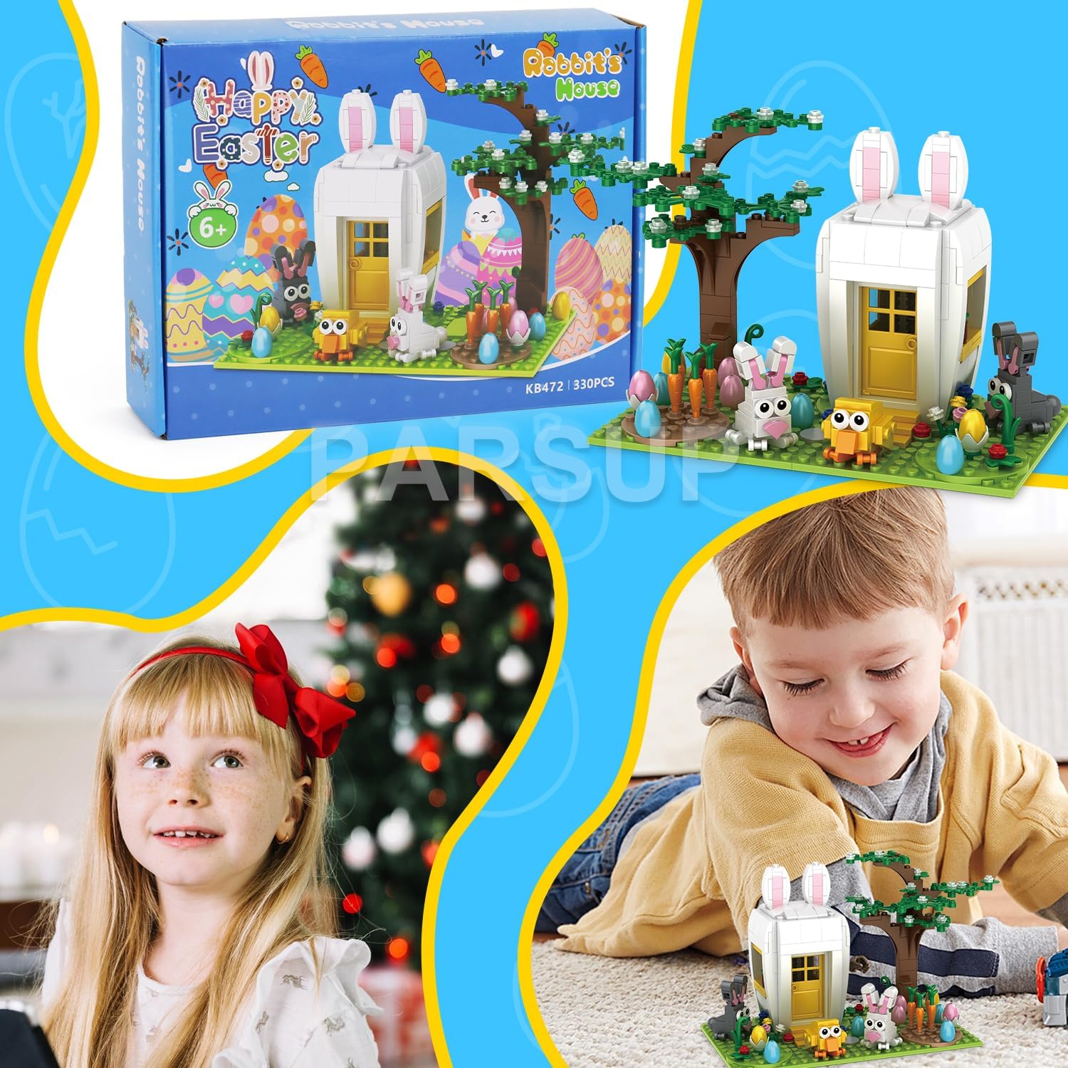 PARSUP Easter Building Blocks Gifts for Kids 4-12, Bunny Rabbit House Spring Birthday Party Favors for Son Daughter Boys Girls Teens