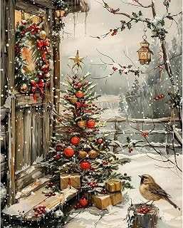 xackcme Christmas Tree Paint by Numbers for Adults, Christmas Paint by Number on Canvas Without Frame, DIY Xmas Oil Painting for Gifts Home Wall Decor (16x20 inch)