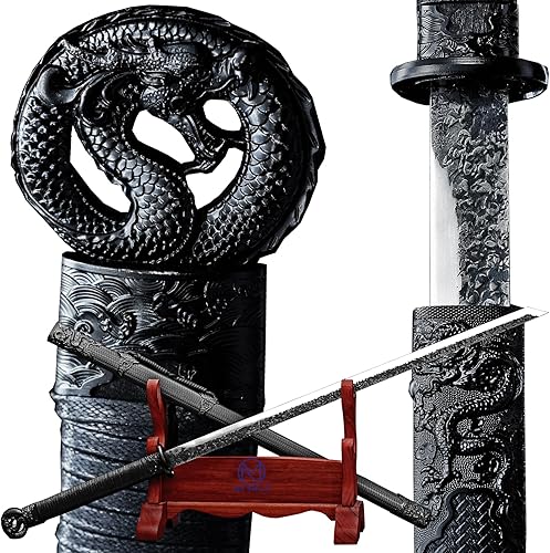 Miniatura 1 de Espada de dragón negro fresco de 40 pulgadas, acero al carbono, hoja recta japonesa Ninjato