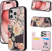 Vista 33 de UEEBAI Funda tipo cartera para iPhone 15 Pro Max con tarjetero, cubierta de cuero PU con soporte, bloqueo RFID, doble cierre magnético, relieve