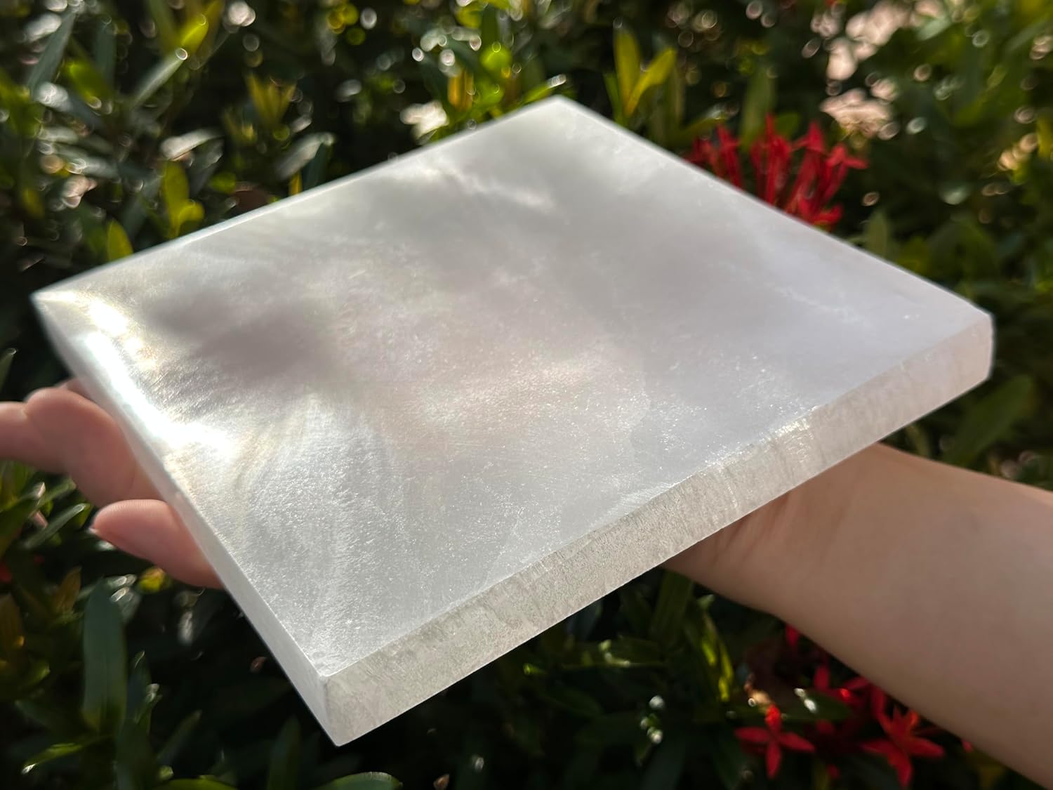 GAF TREASURES 6" Selenite Square Charing Plate, Selenite Charging Station for Crystal Cleansing, Crystal Grib Layout, Energy Charging& Purification