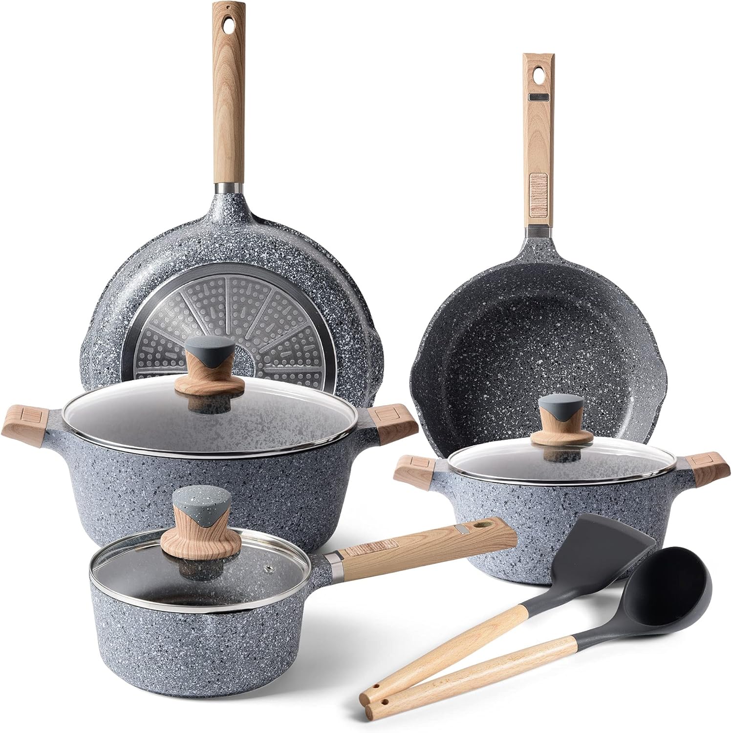 Cookware Set - VONIKI Pots and Pans Set Nonstick Cooking Pots and Pans Set with Lids, Ceramic Cookware Sets with Frying Pan, Stockpot and Saucepan, Induction Compatible Pans for Cooking 16 Pieces: Home & Kitchen