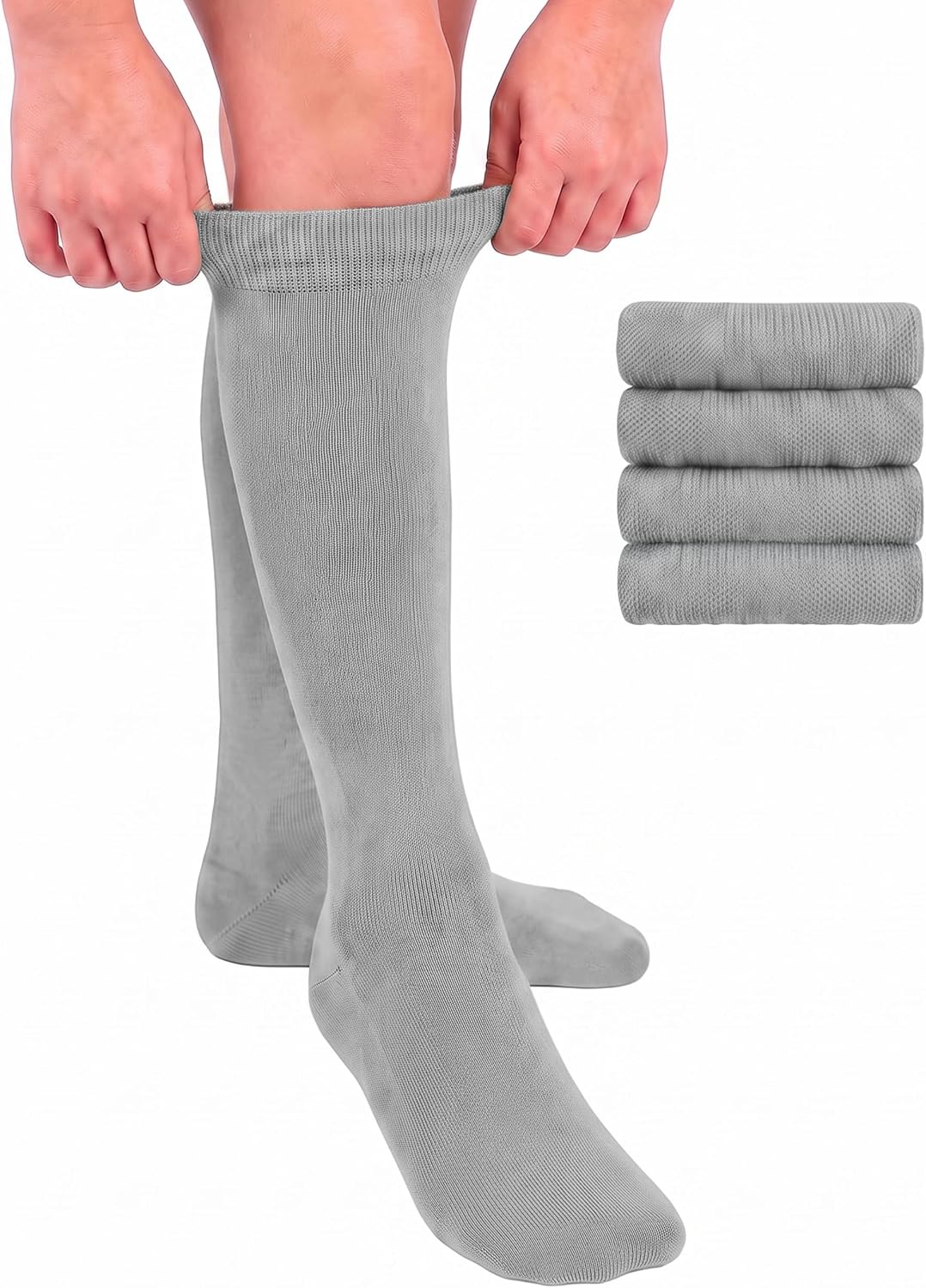 Hugh Ugoli Knee High Cotton Socks for Girls, Kids, 4 Pairs, School Uniform