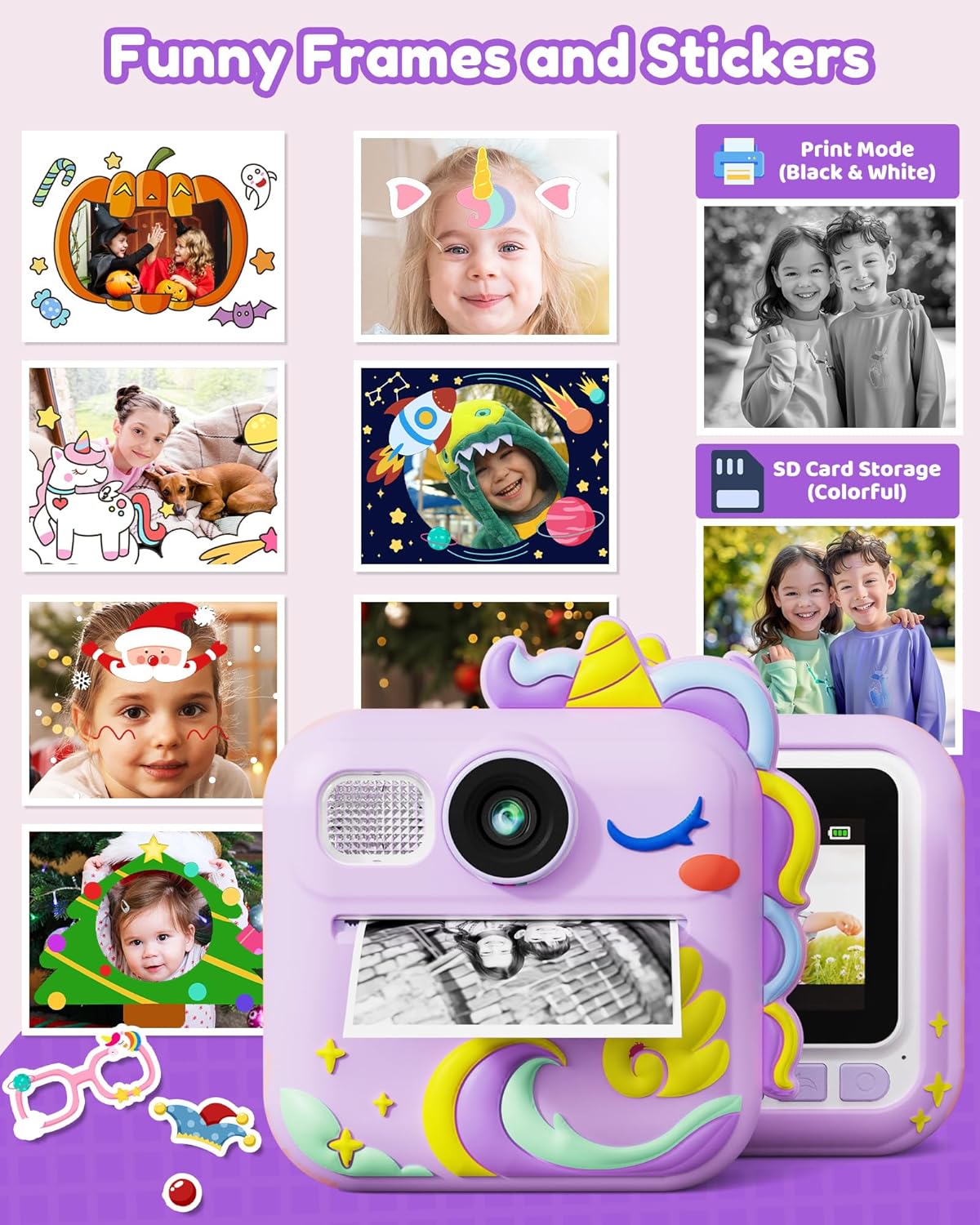 KOKODI Kids Camera Instant Print, Toddler Cameras Christmas Birthday Gifts for Girls Age 3-12, Digital Video Instant Printable Camera for Kids,Toys for Ages 5-7 Girls (Purple)