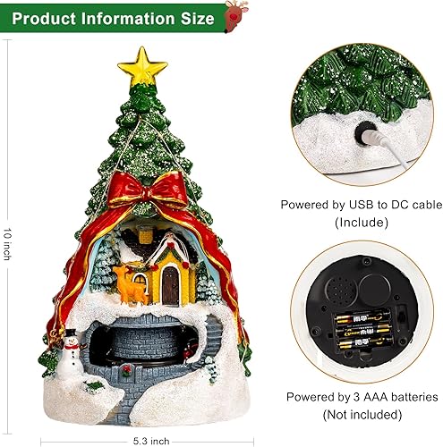 Miniatura 5 de Colección animada figuritas musicales de árbol de Navidad, tren giratorio, ciervo, muñeco de nieve con tren giratorio, figuras iluminadas de A-árbol