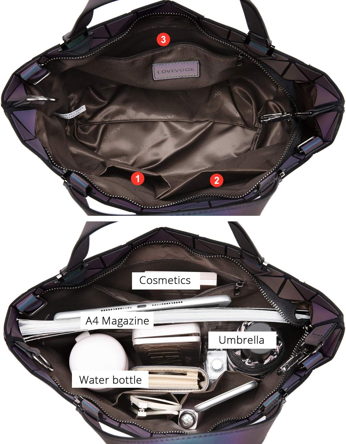 LOVEVOOK Geometric Luminous Purses and Handbags for Women Holographic Reflective Crossbody Bag Wallet - Image 4