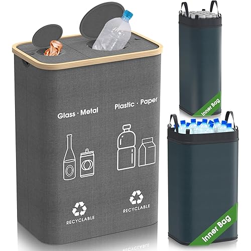 Recycling Bin for Kitchen, Recycle Bin Indoor, Large Capacity 33 Gallon Removeable Recycle Waste Bin with Lid Reusable Inner Bag, Collecting Bottle Can Glass Waste Plastice