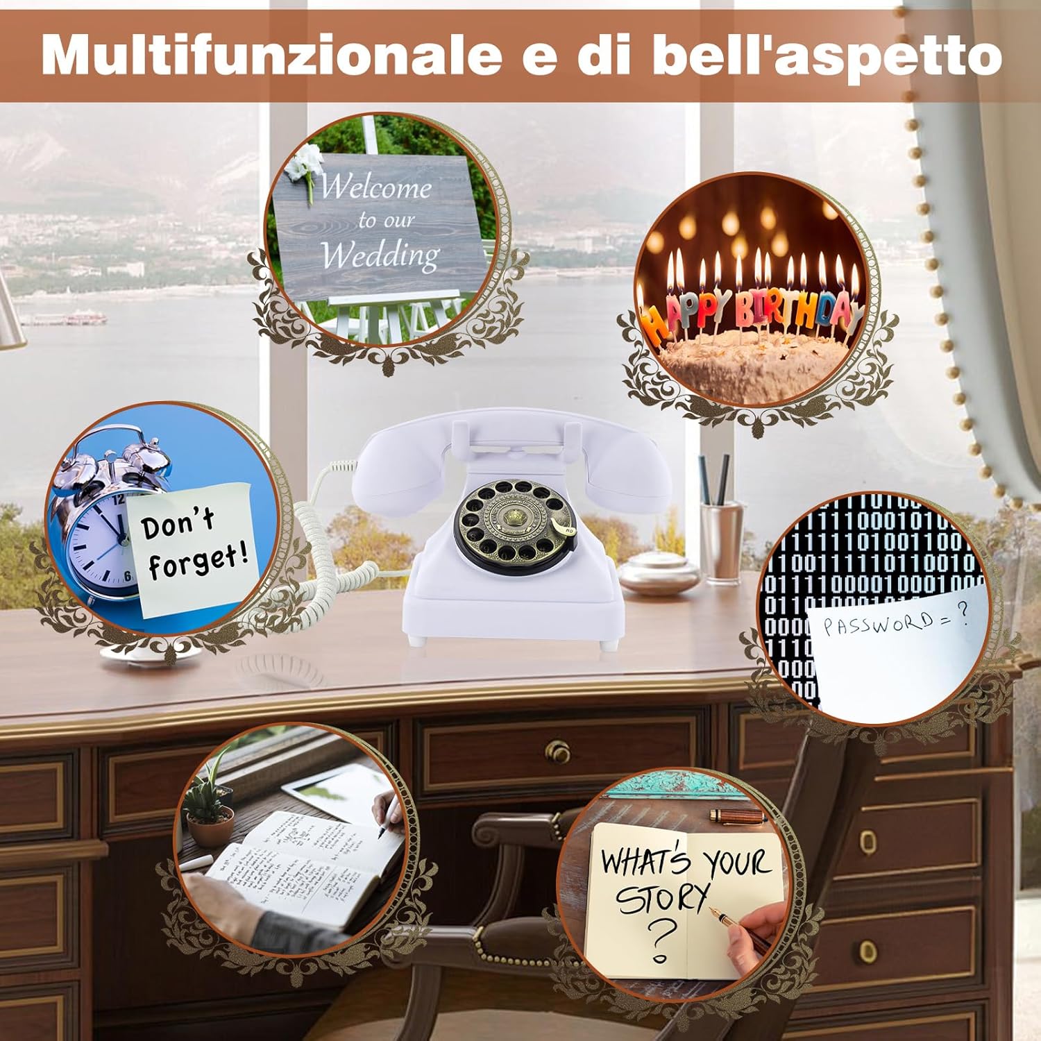 Audio Guest Book Telephone with Vintage Metal Turntable, Recording Phone Enabled, On-Device Playback & Password Protection, 16GB Storage, Ideal for Weddings, Events, Parties & Classroom Voice Messaging