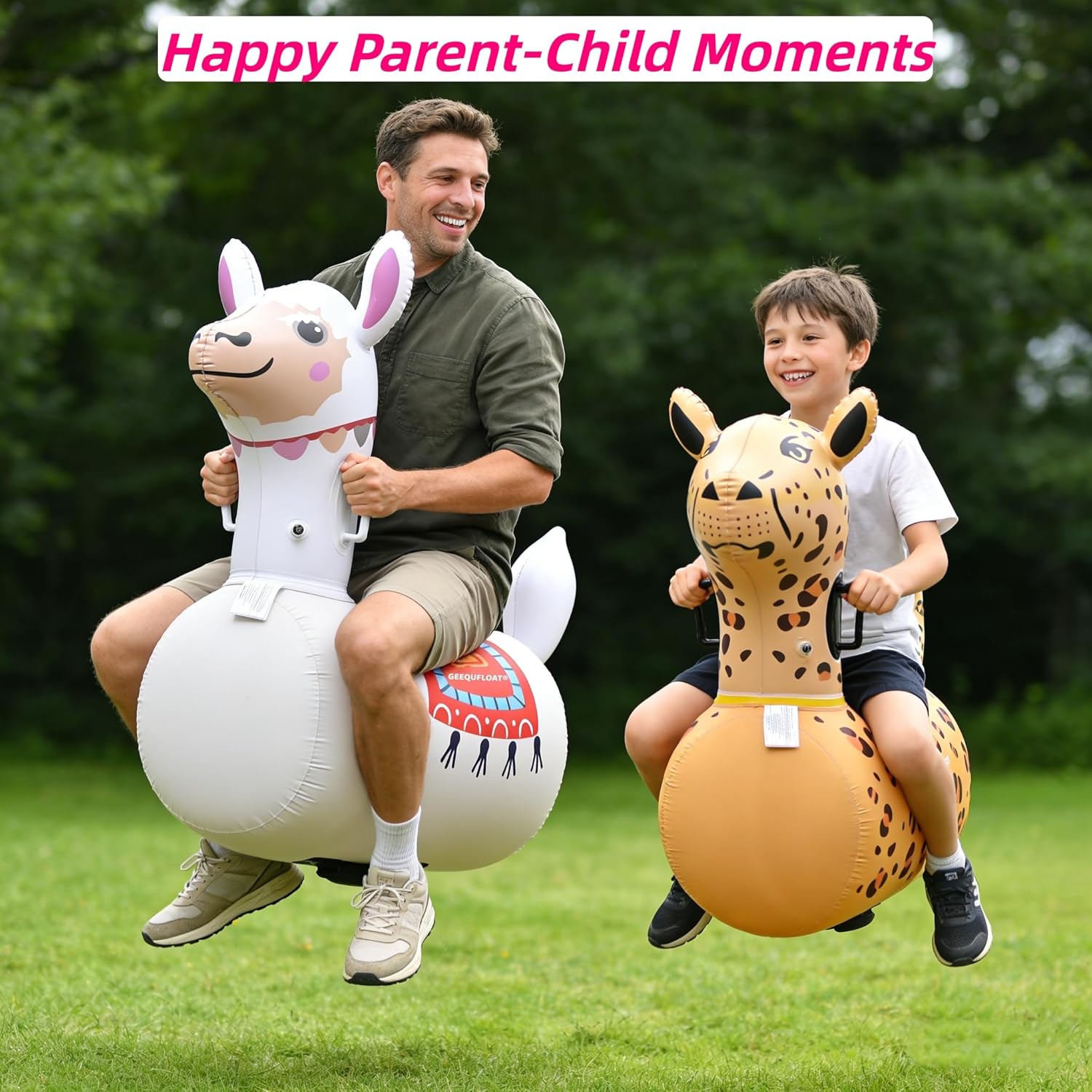 Inflatable Bouncy Leopard & Alpaca Toys 2PCS,Heavy Duty Giant Inflatable Bouncy Toys For Age 5+ with Air Pump ,Indoor Outdoor Ride On Bouncy Animal Hopper Toy,220lbs Load Capacity Gifts For Boys Girls